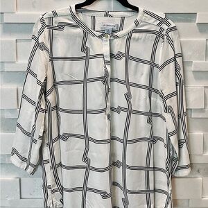 Liz Claiborne White Blouse with Black Stripes Workwear - Women's M